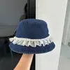 Sombrero de Pescador de Mezclilla con Cinta de Encaje de Perlas de Hada Súper Nuevo para Mujer Otoño Sombrero de Cubo Simple Versátil Sombrero de Pescador Moderno