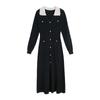 Vestido longo com gola polo e contraste de cores, estilo Chanel, saia base justa, elástica, slim, manga comprida, vestido de malha feminino