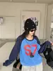 Fotos reais: Moletom estampado em color block estilo americano retrô, coleção outono feminino, nova peça externa solta e casual, estilo 25166