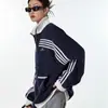 Sudadera Deportiva con Rayas para Hombre, Diseño de Moda High Street, Cárdigan Casual con Cremallera y Cuello Alto, Artículo Popular de Comercio Exterior