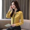 2026 Outono Novo Estilo Camisa Feminina Manga Longa Gola V Cor Contrastante Top Comprimento Médio Estilo Coreano Pulôver Camisa de Chiffon