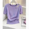 Verão 2026 Novo Único e Bonito Tricô Solto Emagrecedor Roxo Dopamina Vazado Manga Curta Top para Mulheres