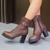 Botas Femininas Elegantes Versáteis Confortáveis com Salto Grosso Zíper Lateral Cano Médio 2025 Outono Inverno Novas Botas Martin Casuais para Mulheres