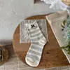 Songmu Outono/Inverno Novo Estilo Designer "Meias de Cano Médio Menina Laço Meias de Algodão Florais Meias Largas Estilo Coreano"