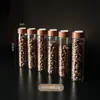Tubo de ensayo dispensador de granos de café Botella sellada Botella dispensadora de dosis única Frasco de almacenamiento sellado Soporte de exhibición de nogal Botella de aroma