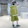 Conjunto de Ropa de Verano para Niños Niños, Estilo Nuevo para Niños Mayores, Chaleco de Verano Elegante, Conjunto de Dos Piezas con Pantalones Cortos Deportivos sin Mangas para Niños