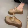 Mules de Plataforma de Suela Gruesa con Punta Cerrada para Mujer, Nuevo Estilo Primavera/Verano 2026, Diseño de Lazo, Adecuados para Combinar con Vestidos, Sandalias Retro que Aumentan la Altura
