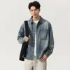 Roupas Masculinas Fengshe / Lançamento Primavera 2026 Camisa de Trabalho Lavada e Desgastada Jaqueta Jeans Casual Solta