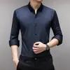 Camisa casual de manga larga para hombre, sin costuras, alta elasticidad, anti-pilling, holgada, sin arrugas, con cuello, top versátil para papás