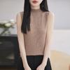 2025 Primavera y Otoño Cuello Alto Sin Mangas 100 Lana Tejido Camisola Chaleco Traje de Mujer Interior Lavado Manga Suéter