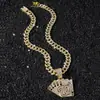 Cadena Cubana de Hombres de Estilo Nuevo Transfronterizo Europeo y Americano Cadena Cubana Completa con Diamantes Colgante de Naipe Estilo Hip-Hop Collar