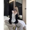 Casual Lazy Style terno colete branco feminino fino cardigan jaqueta primavera listrado calças simples conjunto de três peças
