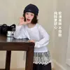 Camiseta Infantil Menina Elefantinho Tutu Outono 2026 Nova Patchwork de Renda Infantil Manga Longa Moda Pai e Filho Top Amigo da Pele