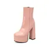 Botines de plataforma de tacón ultra alto para mujer, otoño e invierno, transfronterizos, 40-43, punta redonda, bloques de color, versátiles, botas de moda elegantes, sexys para discoteca