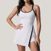Falda deportiva europea y americana transfronteriza, falda para correr, fitness y tenis anti-exposición, vestido de yoga ajustado con bloques de color y tirantes