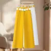 Calça Wide Leg de Cintura Alta para Mulheres, Novo Estilo Fino Verão 2026, Calça Petite, Cintura Alta, Caimento Solto, Calça Reta de Nove Pontos Emagrecedora