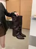 Botas largas de cuero suave para mujer, nuevas botas de caña alta para otoño e invierno 2026, botas largas adelgazantes con hebilla de cinturón y tacones de aguja altos