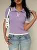 Camisa Polo feminina com colarinho, best-seller transfronteiriça, casual e versátil, com design de cor contrastante, confortável para o trajeto, oferecendo uma beleza única