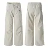 Muxi Clothing # Calça de Trabalho Plissada com Design Retro Americano para Homens, Calça Casual Reta com Vibe High Street Solta.