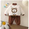 Conjunto de Inverno Plush Espesso Manga Longa para Bebês e Crianças Pequenas Casual Unissex Bebê Desenho Animado Separado Roupa de Casa Quente Fofo