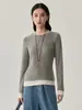 Suéter de dos piezas falsas con contraste de Lyocell para Otoño e Invierno Ropa de trabajo Camisa básica simple con parte superior de lana de oveja de color puro