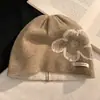 Sombrero Frío de Punto Estilo Coreano Suave Pegajoso Color Café Azul Bloques de Color Floral Artículo Caliente de Ins Sombrero Holgado Cálido Antihielo Antifrío Gorro para la Cabeza
