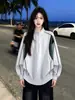 Sudadera de Patchwork con Bloques de Color, Media Cremallera y Cuello Alto, Estilo Callejero Individualista de Hong Kong, Otoño Invierno, Top Casual Versátil, ins