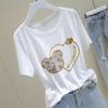 Camiseta de manga corta de algodón blanco con cuello redondo para mujer, estilo dopamina de verano 2024