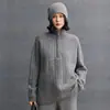 Suéter de Cachemira para Mujer con Media Cremallera y Cuello Chal Diseño Retorcido Manga Larga Prenda Base Otoño e Invierno Nuevo Suéter Suave y Sedoso
