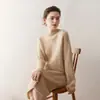 Estilo Perezoso~Suéter Holgado 100% Cachemira Pura Vestido Suéter Grueso Retorcido Largo para Mujer Vestido de Punto Cuello Redondo