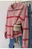 Suéter de lana pura a rayas con cuello polo y media cremallera para mujer, estilo perezoso, jersey de punto, sudadera de punto, nuevo estilo 2025