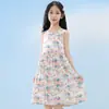 Vestido chaleco sin mangas floral de algodón y seda para niñas Vestido princesa transpirable para niños Pijama de dibujos animados para bebé