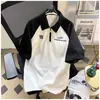 Otoño Estampado Patchwork Bloque de Color Polo Manga Raglán Pareja Estilo Hong Kong Tendencia Cuello Revuelto Sudadera Versión Coreana Holgada Casual