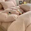 Juego de ropa de cama de cuatro piezas estilo japonés, 100% algodón, tela cepillada, Clase A, jacquard teñido en hilo, tela de gasa cepillada de tres capas de alta calidad, patrón jacquard, adecuado para otoño e invierno