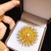 [Accesorios DIY] Broche de girasol con incrustaciones de circonita dorada en cobre, pasador femenino, soporte vacío para corsage de perla de 9-10 mm