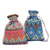 Bolsa de algodón con cordón de estilo étnico rojo y azul, bolsa vacía de almacenamiento para regalo de aromaterapia de carbón de bambú, venta al por mayor