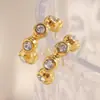 Pendientes de Moda Versátiles Geométricos Simples Transfronterizos Europeos y Americanos Acero Inoxidable Chapado en Oro de 18K Pendientes de Perla Redonda Circonita para Mujeres