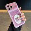 Capa de Celular Kuromi Desenho Oval Vazado com Glitter para iPhone 18 Apple 17 Pro Max 16 Fofa 15