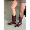 Botas Curtas de Bico Quadrado Novas Botas Femininas 2025 Outono e Inverno Rasteirinhas Botas Femininas Botas Slim de Nicho Botas de Salto Baixo Botas