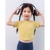 Camiseta Curta de Tricô para Meninas 2025 Verão Novo Estilo Infantil Sexy Slim Manga Curta Gola Redonda Top Interno