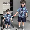 Traje de Verano para Niños con Camisa y Corbata de Manga Corta Estilo Coreano Moda Infantil Conjunto de Dos Piezas Ropa de Bebé para Niños