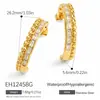Brincos de aço titânio transfronteiriços, modernos e simples, formato C geométrico, cravejados com zircônia, banhados com ouro 18K real, brincos de aço inoxidável à prova d'água e que não perdem a cor