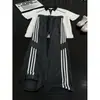 Calça Casual Listrada Color Blocking Listrada Retro Americana para Homens Verão Solta Fina Respirável Calças Esportivas de Perna Reta