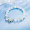 Pulsera de la Fortuna Linda Chica Suave Campana Ojo de Gato Piedra Caliza Pulsera de Cristal Luz de Luna para Mujeres Cuentas para Mejores Amigas