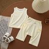 Roupas de Verão Finas para Bebês Algodão Bambu Sem Mangas Macacão Dividido Meninos e Meninas Roupas de Casa para Bebês Colete Calça PP Conjunto de Duas Peças