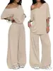 Conjunto de Pantalones Anchos con Cuello Diagonal Transfronterizo Europeo y Americano 2026 Primavera/Verano para Mujer Casual Color Sólido Deportivo Conjunto de Dos Piezas Holgado de Pantalones Largos