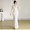 Vestido longo plissado estilo francês de desejo puro, justo ao corpo, com decote halter, vestido longo drapeado bodycon elegante para socialites femininas, transfronteiriço