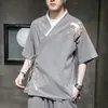 Ropa Nueva para Hombre Estilo Chino Botones Algodón y Lino Manga Corta Capa para Hombres Jóvenes, Camiseta Casual Retro Bordada con Bloques de Color Hanfu