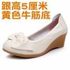 Zapatos de Trabajo Jinbukang Zapatos Bajos para Mujer Zapatos de Tacón de Cuña Zapatos de Una Capa para Mujer Punta Redonda Zapatos de Mamá Lazo Casual Cuero