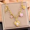 Collar de Clavícula de Corazón Embosado Vintage Estilo Francés con un Tacto de Alta Gama, Colgante Redondo de Flor Rosa, Cadena Gruesa para Suéter, Conservador de Color